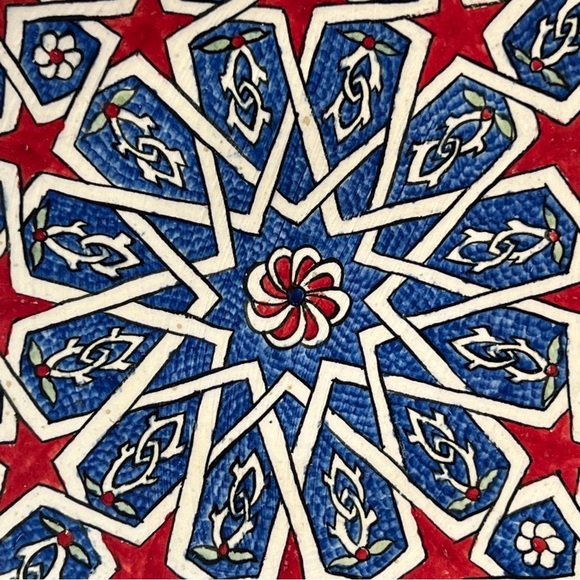 TURKISH IZNIK DESIGN CERAMIC PLATE FROM Istanbul 7” Blue Red and White - Picture 3 of 9